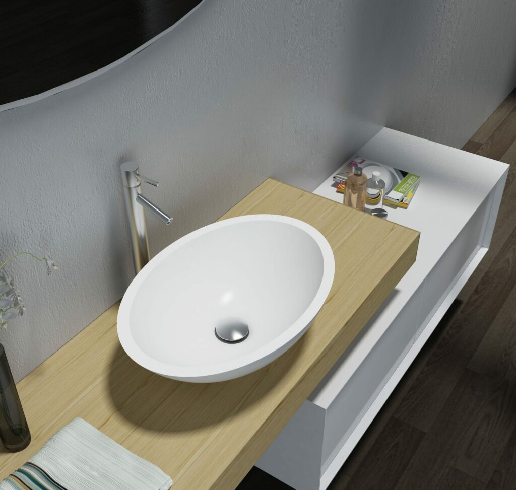 Matte White Oval Artificial Stone Basin | 500x350x150mm | SE1222