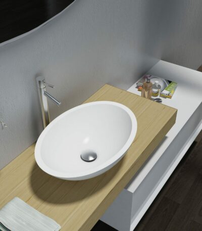 Matte White Oval Artificial Stone Basin | 500x350x150mm | SE1222