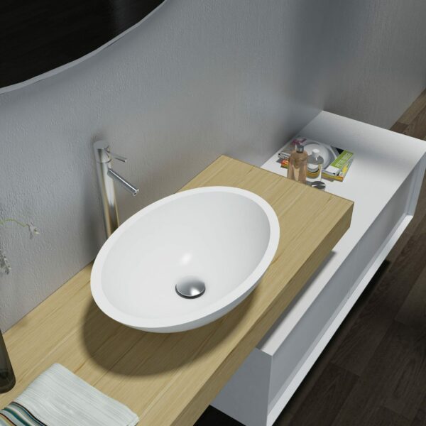 Matte White Oval Artificial Stone Basin | 500x350x150mm | SE1222