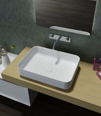 Matte White Rectangle Artificial Stone Basin | 555x400x130mm | SE1245