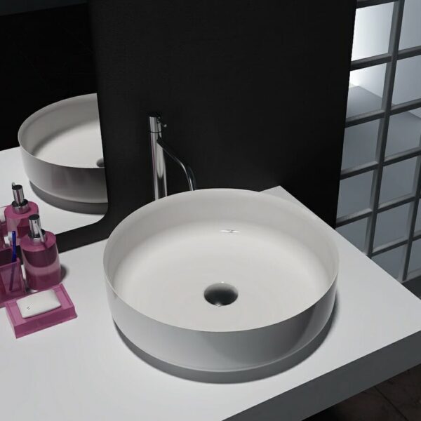 Matte White Round Artificial Stone Basin | 450x450x130mm | SE1242