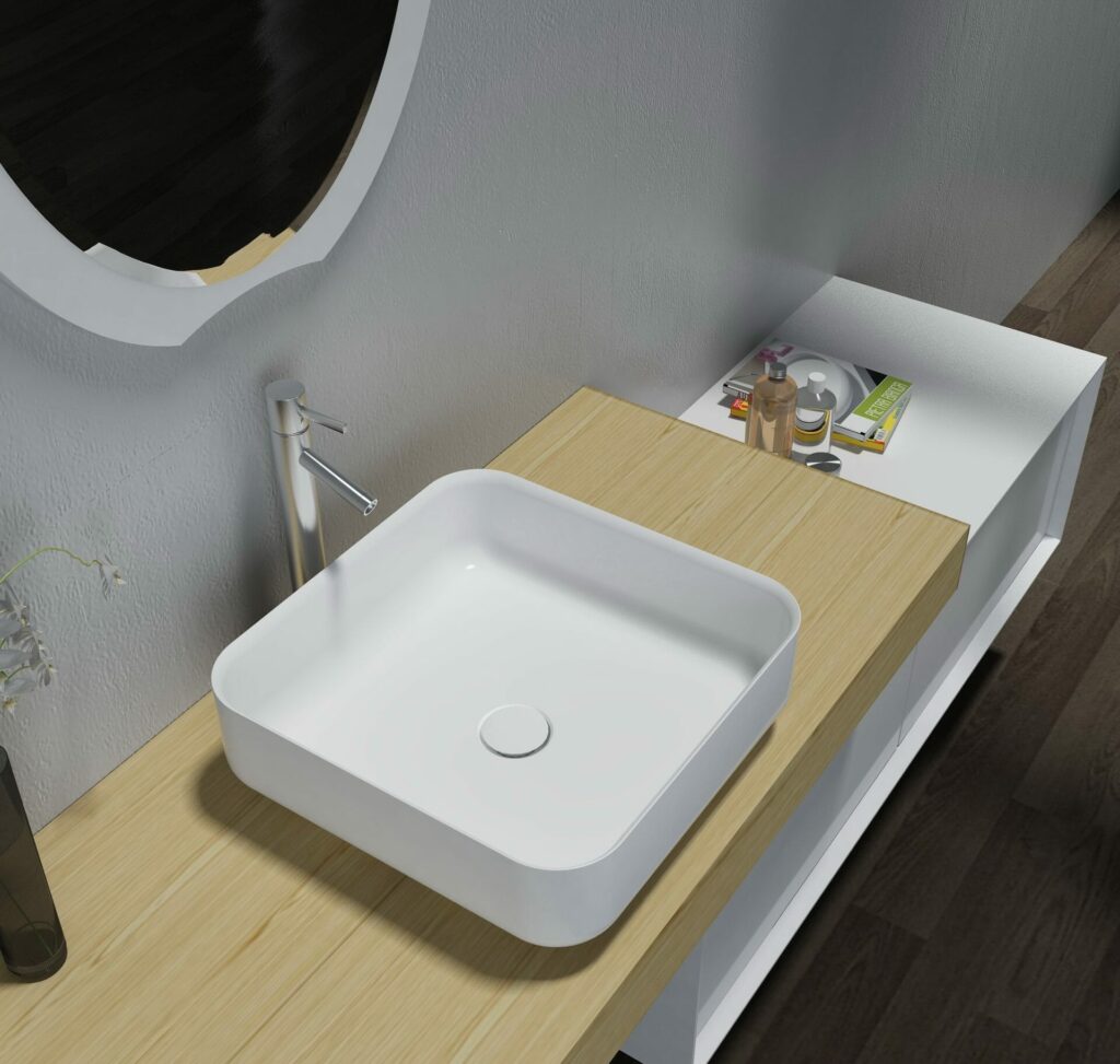 Matte White Square Artificial Stone Basin | 405x405x130mm | SE1243