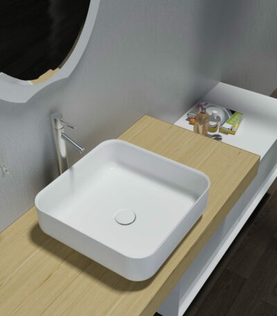 Matte White Square Artificial Stone Basin | 405x405x130mm | SE1243
