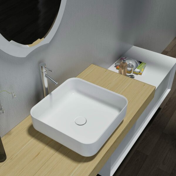 Matte White Square Artificial Stone Basin | 405x405x130mm | SE1243
