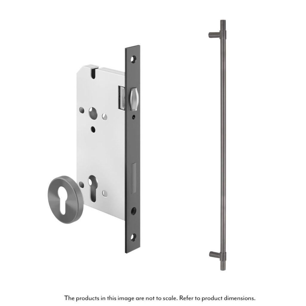 Modi Adjustable Entry Door Pull & Lock Set 900mm - Brushed Gunmetal