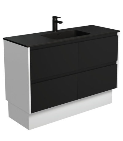 Montana Amato 1200 Satin Black Vanity On Kick, Satin White Panels
