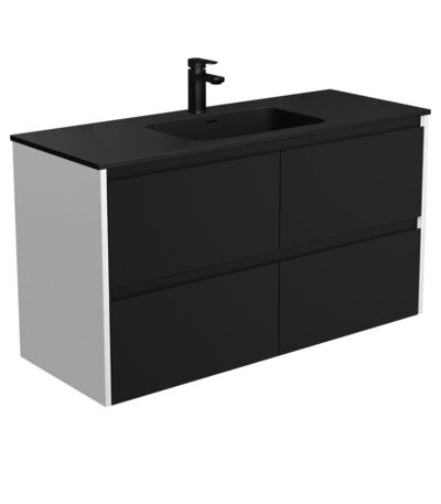 Montana Amato 1200 Satin Black Wall-Hung Vanity, Satin White Panels