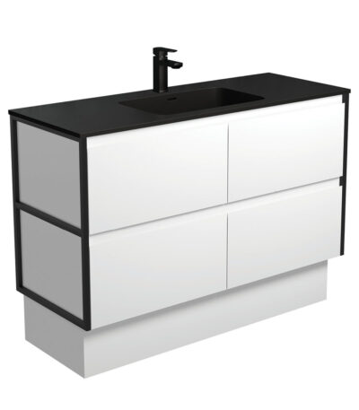 Montana Amato 1200 Satin White Vanity On Kick, Matte Black Frames
