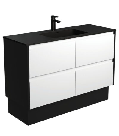Montana Amato 1200 Satin White Vanity On Kick, Satin Black Panels