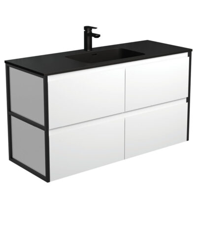 Montana Amato 1200 Satin White Wall-Hung Vanity, Matte Black Frames