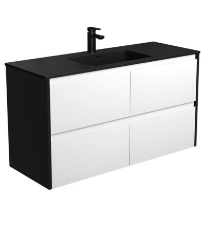 Montana Amato 1200 Satin White Wall-Hung Vanity, Satin Black Panels