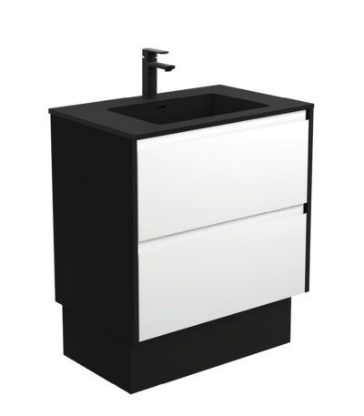 Montana Amato 750 Satin White Vanity On Kick, Satin Black Panels