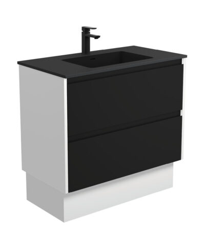 Montana Amato 900 Satin Black Vanity On Kick, Satin White Panels