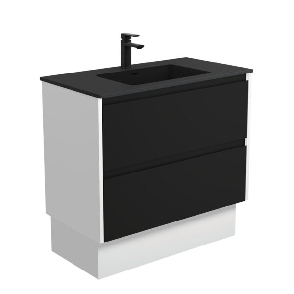 Montana Amato 900 Satin Black Vanity On Kick, Satin White Panels