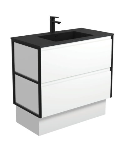 Montana Amato 900 Satin White Vanity On Kick, Matte Black Frames
