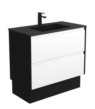 Montana Amato 900 Satin White Vanity On Kick, Satin Black Panels