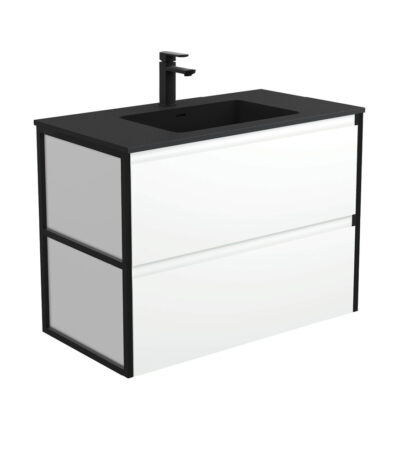 Montana Amato 900 Satin White Wall-Hung Vanity, Matte Black Frames