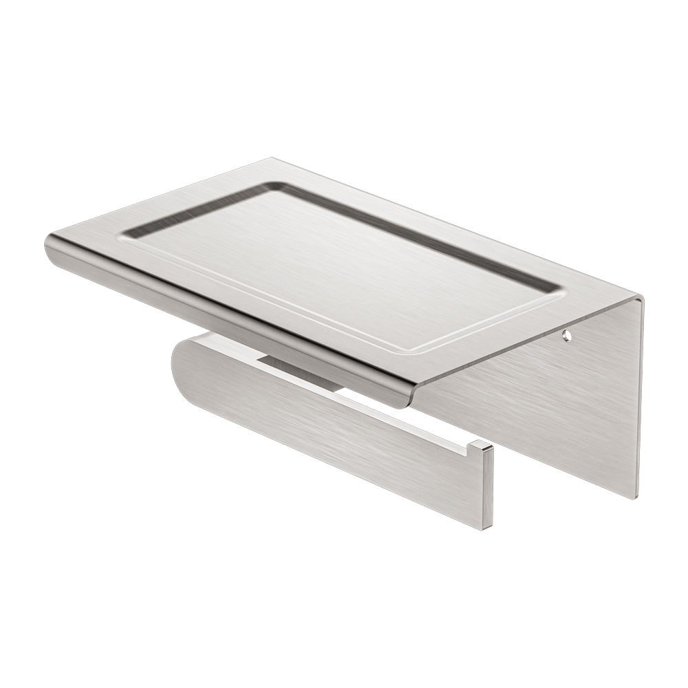 Nero Bianca Toilet Roll Holder With Phone Holder Brushed Nickel | NR9086aBN