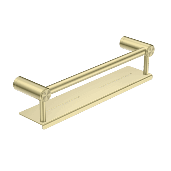 Nero Mecca Care 25mm Grab Rail With Shelf 300mm Brushed Gold | NRCR2512CBG