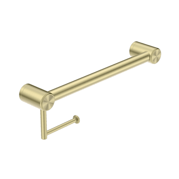 Nero Mecca Care 32mm Grab Rail With Toilet Roll Holder 450mm Brushed Gold | NRCR3218ABG