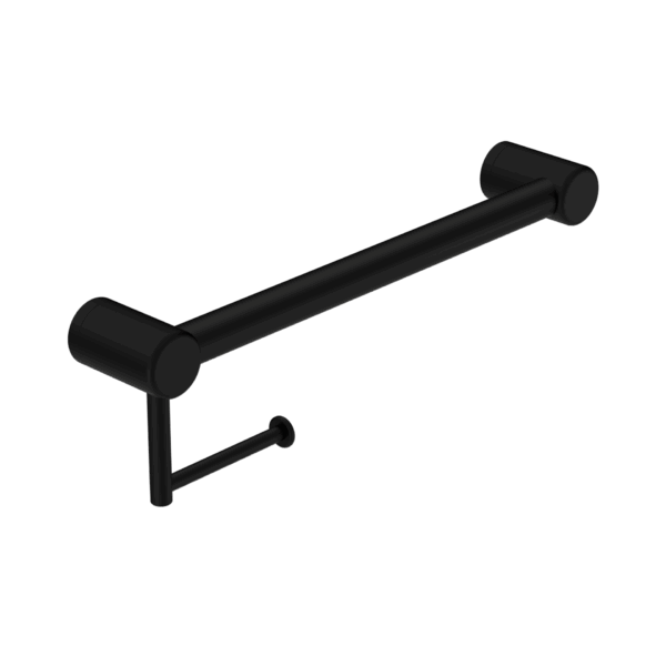 Nero Mecca Care 32mm Grab Rail With Toilet Roll Holder 450mm Matte Black | NRCR3218AMB