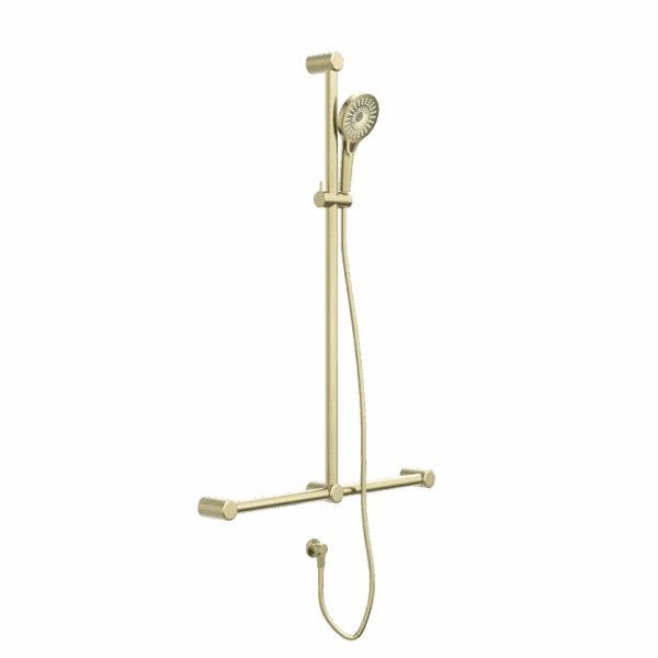 Nero Mecca Care 32mm T Bar Grab Rail And Adjustable Shower Set 1100X750mm Brushed Gold | NRCS006BG