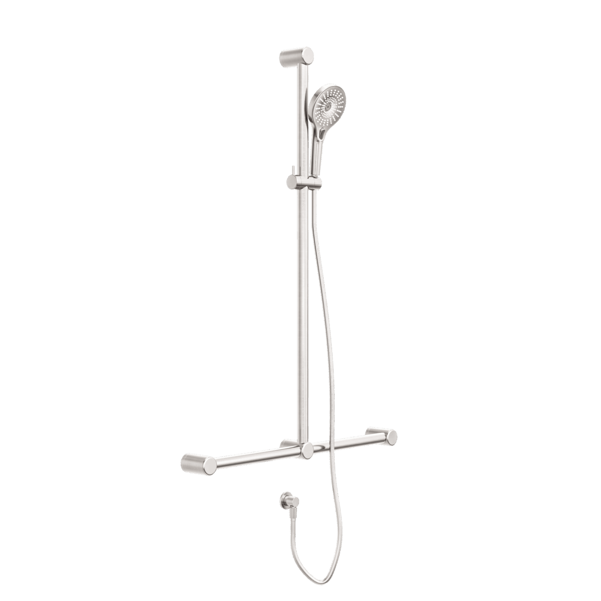 Nero Mecca Care 32mm T Bar Grab Rail And Adjustable Shower Set 1100X750mm Brushed Nickel | NRCS006BN