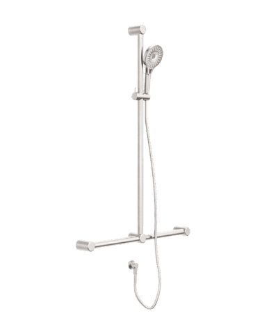 Nero Mecca Care 32mm T Bar Grab Rail And Adjustable Shower Set 1100X750mm Brushed Nickel | NRCS006BN