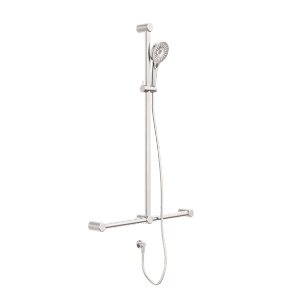 Nero Mecca Care 32mm T Bar Grab Rail And Adjustable Shower Set 1100X750mm Brushed Nickel | NRCS006BN