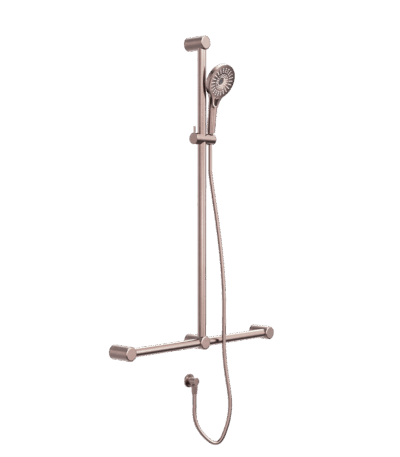 Nero Mecca Care 32mm T Bar Grab Rail And Adjustable Shower Set 1100X750mm Brushed Bronze | NRCS006BZ