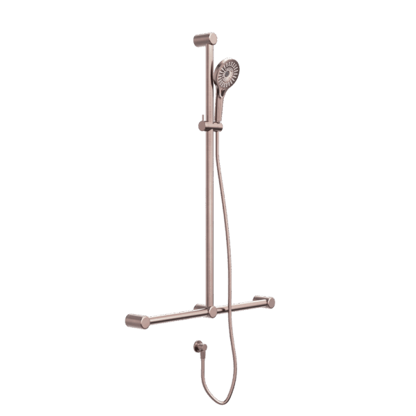 Nero Mecca Care 32mm T Bar Grab Rail And Adjustable Shower Set 1100X750mm Brushed Bronze | NRCS006BZ