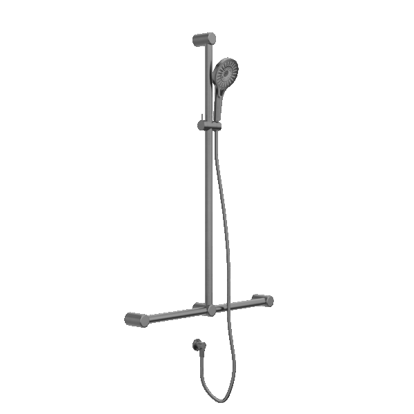 Nero Mecca Care 32mm T Bar Grab Rail And Adjustable Shower Set 1100X750mm Gun Metal | NRCS006GM