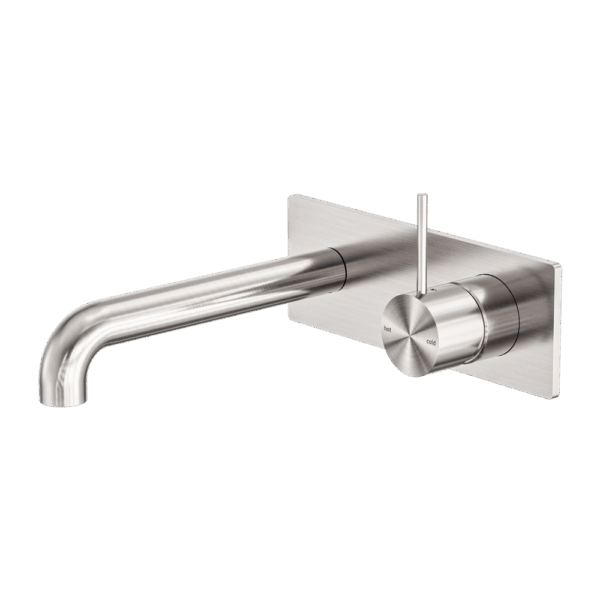 Nero Mecca Wall Basin/Bath Mixer Handle Up 185mm Brushed Nickel | NR221910B185BN