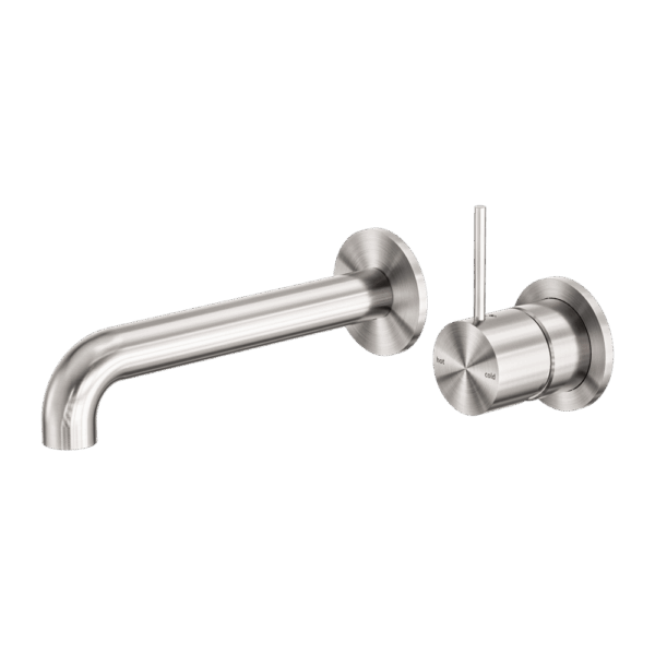 Nero Mecca Wall Basin/Bath Mixer Separate Back Plate Handle Up 120mm Brushed Nickel | NR221910D120BN
