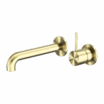 Nero Mecca Wall Basin/Bath Mixer Separate Back Plate Handle Up 260mm Brushed Gold | NR221910D260BG