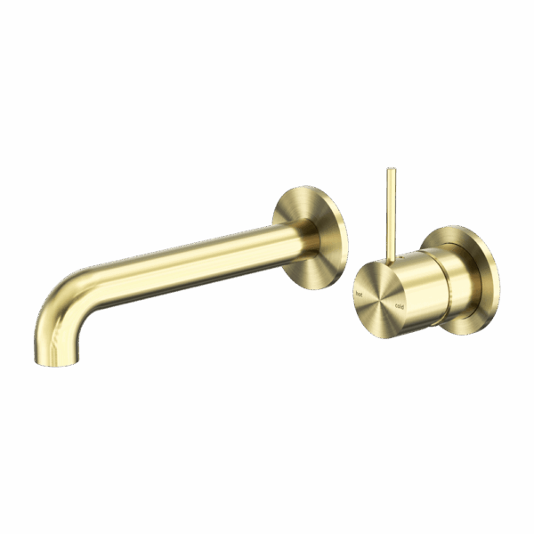 Nero Mecca Wall Basin/Bath Mixer Separate Back Plate Handle Up 260mm Brushed Gold | NR221910D260BG