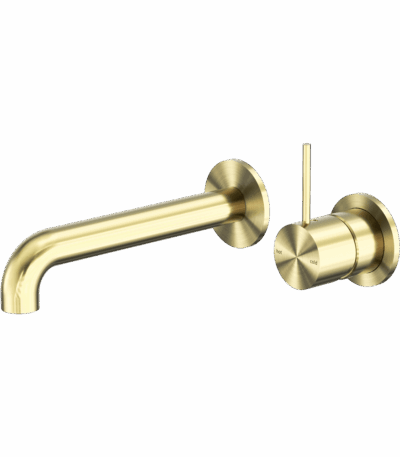 Nero Mecca Wall Basin/Bath Mixer Separete Back Plate Handle Up 230mm Brushed Gold | NR221910D230BG