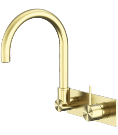 Nero Mecca Wall Basin/Bath Mixer Swivel Spout Handle Up Brushed Gold | NR221910PBG