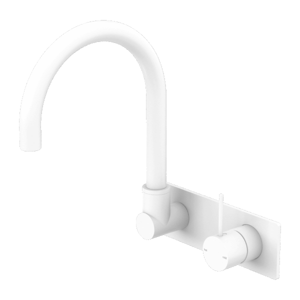 Nero Mecca Wall Basin/Bath Mixer Swivel Spout Handle Up Matte White | NR221910PMW