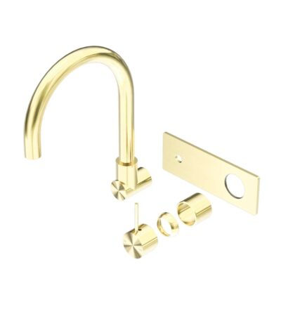 Nero Mecca Wall Basin/Bath Mixer Swivel Spout Handle Up Trim Kits Only Brushed Gold | NR221910PTBG