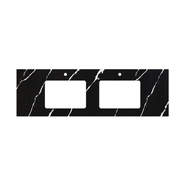 Nero Vena Silica Free Stone Top, Rectangular Full Depth with Double Undermount Basin Hole & Tap Holes, 1500mm