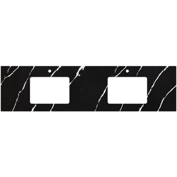 Nero Vena Silica Free Stone Top, Rectangular Full Depth with Double Undermount Basin Hole & Tap Holes, 1800mm
