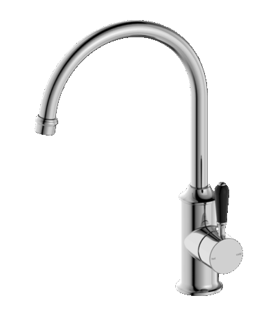 Nero York Kitchen Mixer Gooseneck Spout With Black Porcelain Lever Chrome | NR69210603CH
