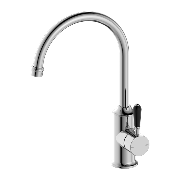 Nero York Kitchen Mixer Gooseneck Spout With Black Porcelain Lever Chrome | NR69210603CH