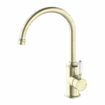 Nero York Kitchen Mixer Gooseneck Spout With White Porcelain Lever Aged Brass | NR69210601AB