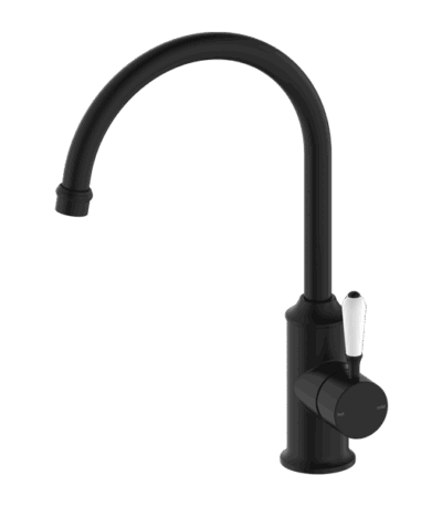 Nero York Kitchen Mixer Gooseneck Spout With White Porcelain Lever Matte Black | NR69210601MB