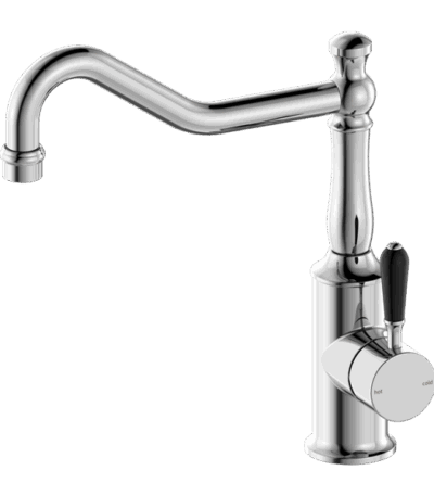 Nero York Kitchen Mixer Hook Spout With Black Porcelain Lever Chrome | NR69210703CH