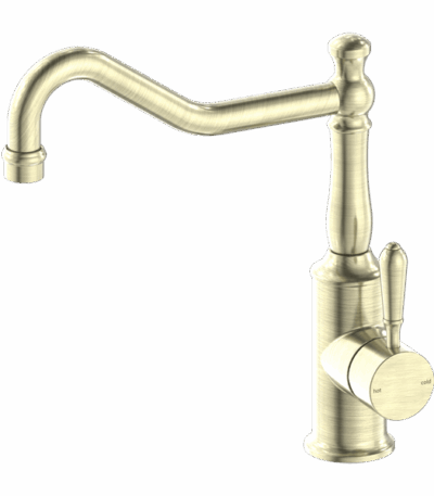 Nero York Kitchen Mixer Hook Spout With Metal Lever Aged Brass | NR69210702AB
