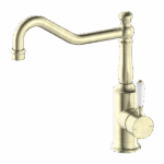 Nero York Kitchen Mixer Hook Spout With White Porcelain Lever Aged Brass | NR69210701AB