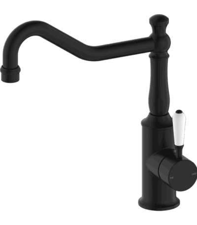Nero York Kitchen Mixer Hook Spout With White Porcelain Lever Matte Black | NR69210701MB